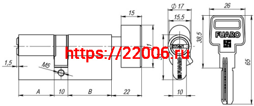 Цилиндровый механизм Fuaro (Фуаро) с вертушкой R602/60 mm (25+10+25) PB латунь 5 кл. фото 3