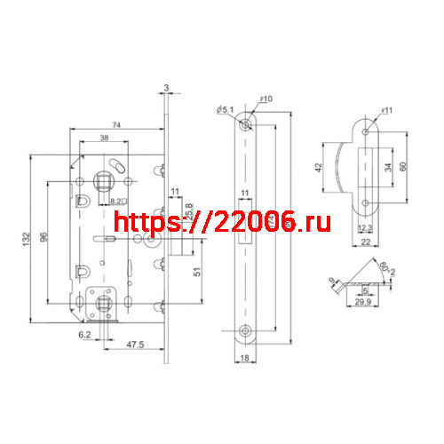 Защелка Punto (Пунто) врезная PL96WC-50/BL ABG (бронза) фото 3 Защелка Punto (Пунто) врезная PL96WC-50/BL ABG (бронза) фото 3