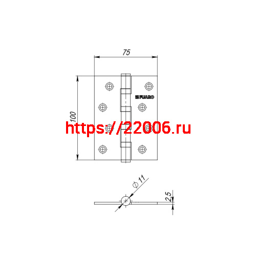 Петля Fuaro (Фуаро) универсальная IN4400U SB (4BB 100x75x2,5) мат. золото фото 2