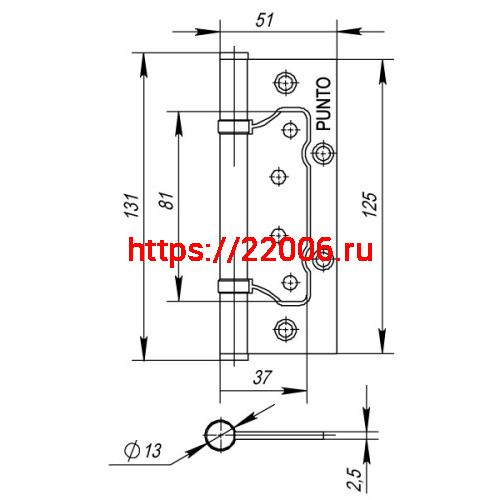Петля Punto (Пунто) универсальная без врезки IN5200W WAB (200-2B 125x2,5) мат. бронза фото 3