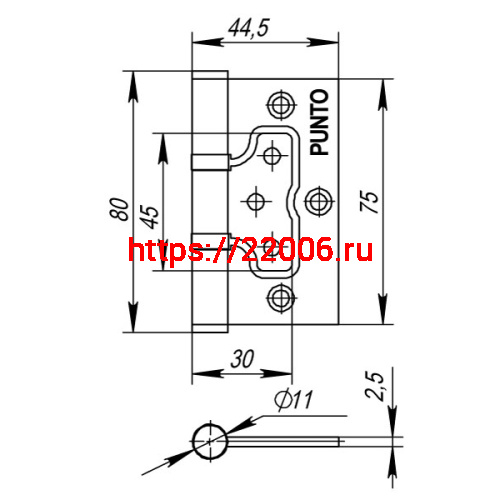 Петля Punto (Пунто) универсальная без врезки IN3200W-HD CP (200-2B/HD 75x2,5) хром фото 3