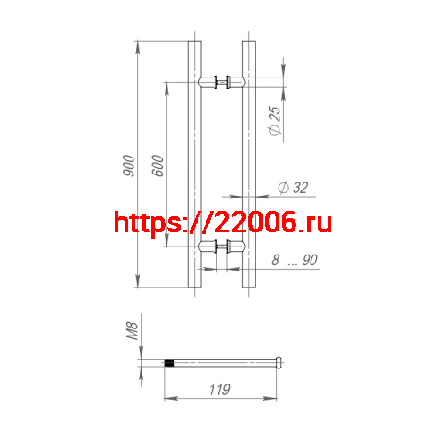 Ручка-скоба Fuaro (Фуаро) PULL.PH32/900.22 INOX 304 (PH-22-32/900-INOX) BLACK фото 3 Ручка-скоба Fuaro (Фуаро) PULL.PH32/900.22 INOX 304 (PH-22-32/900-INOX) BLACK фото 3