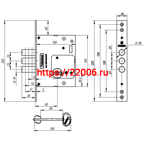 Замок Fuaro (Фуаро) врезной сувальдный MDV25/S-60.00.3R16 4key фото 4 Замок Fuaro (Фуаро) врезной сувальдный MDV25/S-60.00.3R16 4key фото 4
