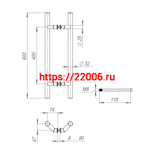 Ручка-скоба Fuaro (Фуаро) PULL.PH32/600.45 INOX 304 (PH-45-32/600-INOX) фото 3 Ручка-скоба Fuaro (Фуаро) PULL.PH32/600.45 INOX 304 (PH-45-32/600-INOX) фото 3