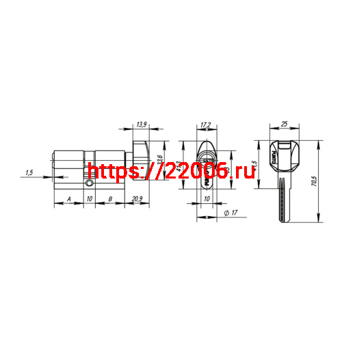 Цилиндровый Punto (Пунто) механизм MaxPro7002Knob110mm(55+10+45) SN никель 7key с вертушкой фото 4