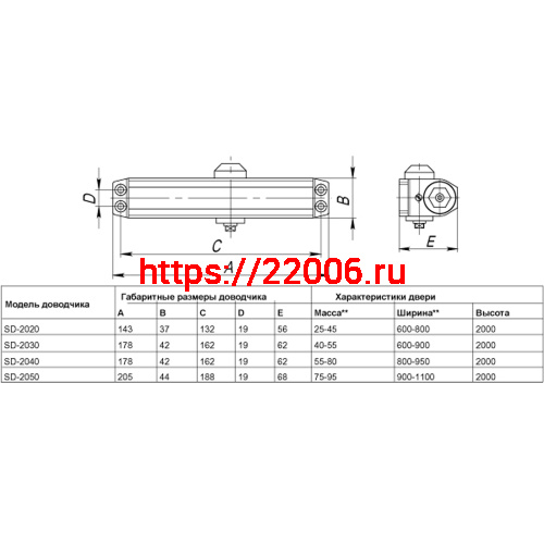Доводчик Punto (Пунто) дверной SDC2020 AL 25-45 кг (алюминий) фото 3