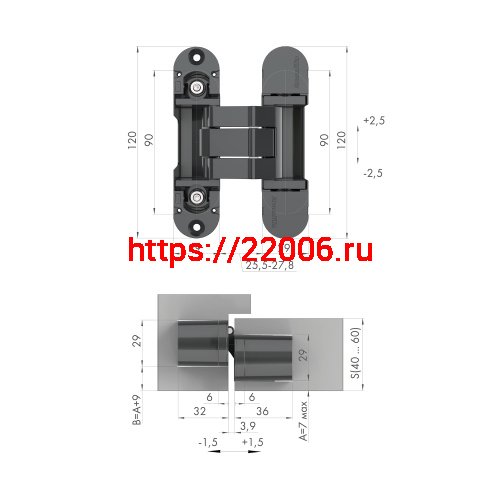 Петля Armadillo (Армадилло) скрытой установки U3D8000.VPG SC мат. хром TECH фото 3 Петля Armadillo (Армадилло) скрытой установки U3D8000.VPG SC мат. хром TECH фото 3