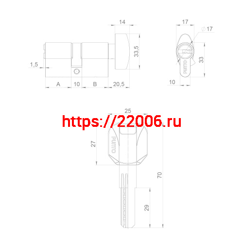 Цилиндровый Punto (Пунто) механизм (Z402/100) Z4002Knob100(40+10+50) с вертушкой CP хром фото 4 Цилиндровый Punto (Пунто) механизм (Z402/100) Z4002Knob100(40+10+50) с вертушкой CP хром фото 4