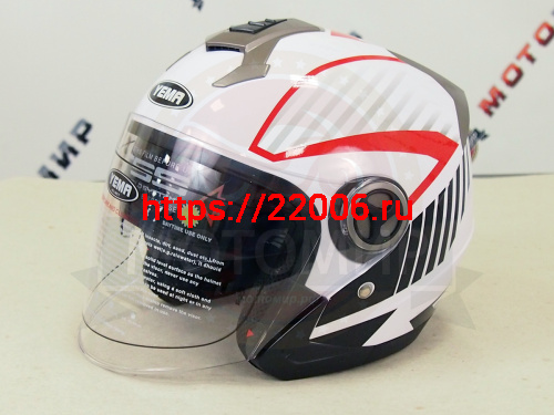 Шлем открытый YM-623 "YAMAPA", бело-красный, р-р S (с АНТИкр, нутр солнцезащитн очки, прозр. визор,)