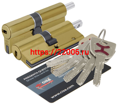 Цилиндровый механизм Cisa (Чиза) под вертушку AP4S 0P3S2-29.66 (90 мм/40+10+40), ЛАТУНЬ